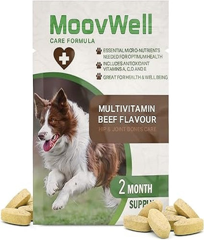 Dog Multivitamin, Beef-Flavoured Joint Supplements For Dogs For All Ages & Sizes, Easy To Digest Dog Vitamins, Tablets - MoovWell